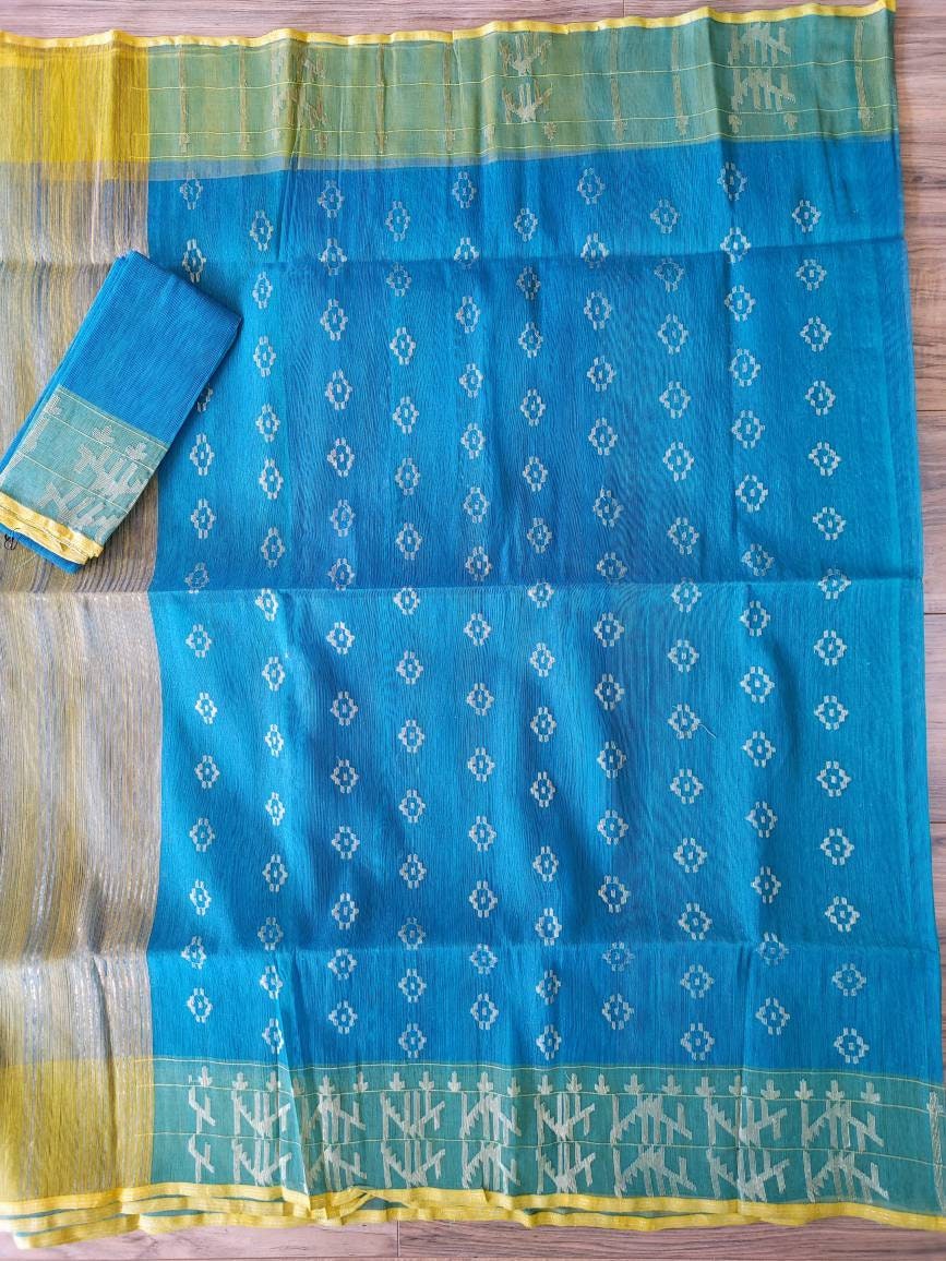 Dhakai Jamdani Saree, Beautiful green peacock color and thread work, Handloom 84 count thread, Traditional,Elegant,Classy Saree