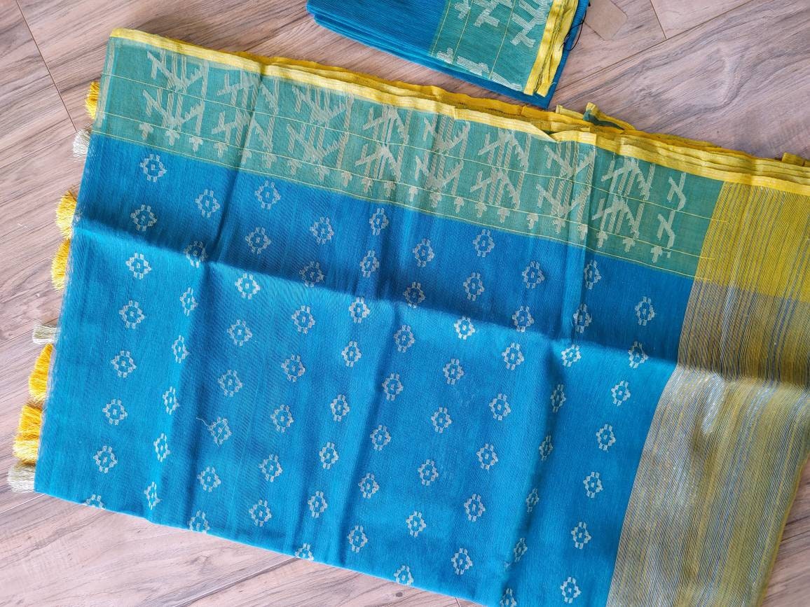 Dhakai Jamdani Saree, Beautiful green peacock color and thread work, Handloom 84 count thread, Traditional,Elegant,Classy Saree