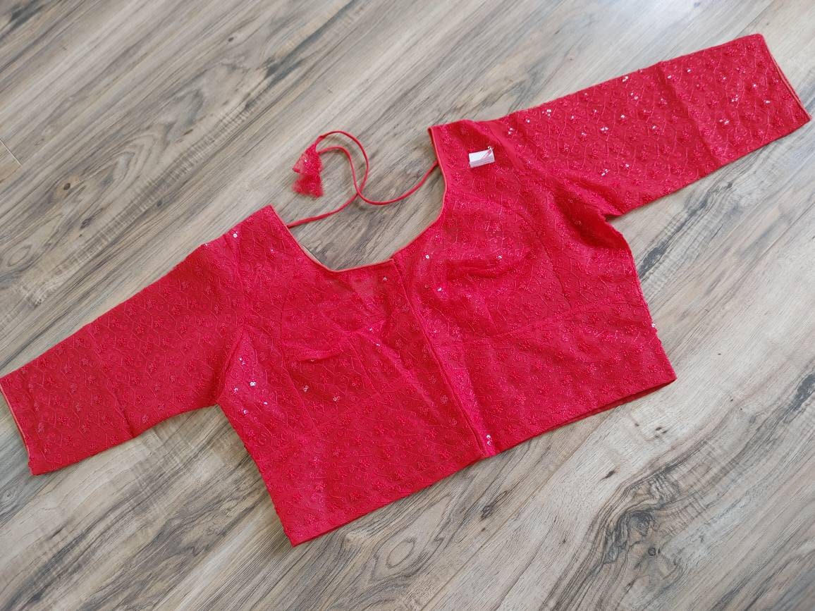 Red Blouse, Readymade Red Lakhnow Georgette Blouse that goes with any saree collection you have in your closet