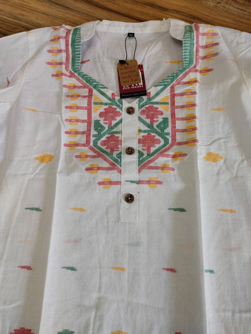 Handwoven White Dhakai Jamdani Cotton 3-Piece Set