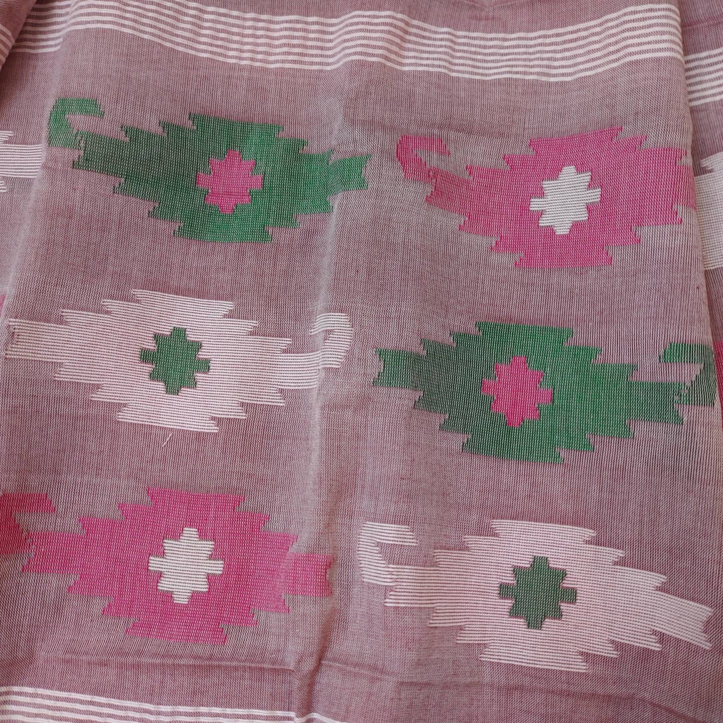 Dhakai Jamdani drees, Handloom Cotton 2 piece, Lillac with 3 color thread work, Soft, Comfortable Summer Wear. Kamij and Dupatta