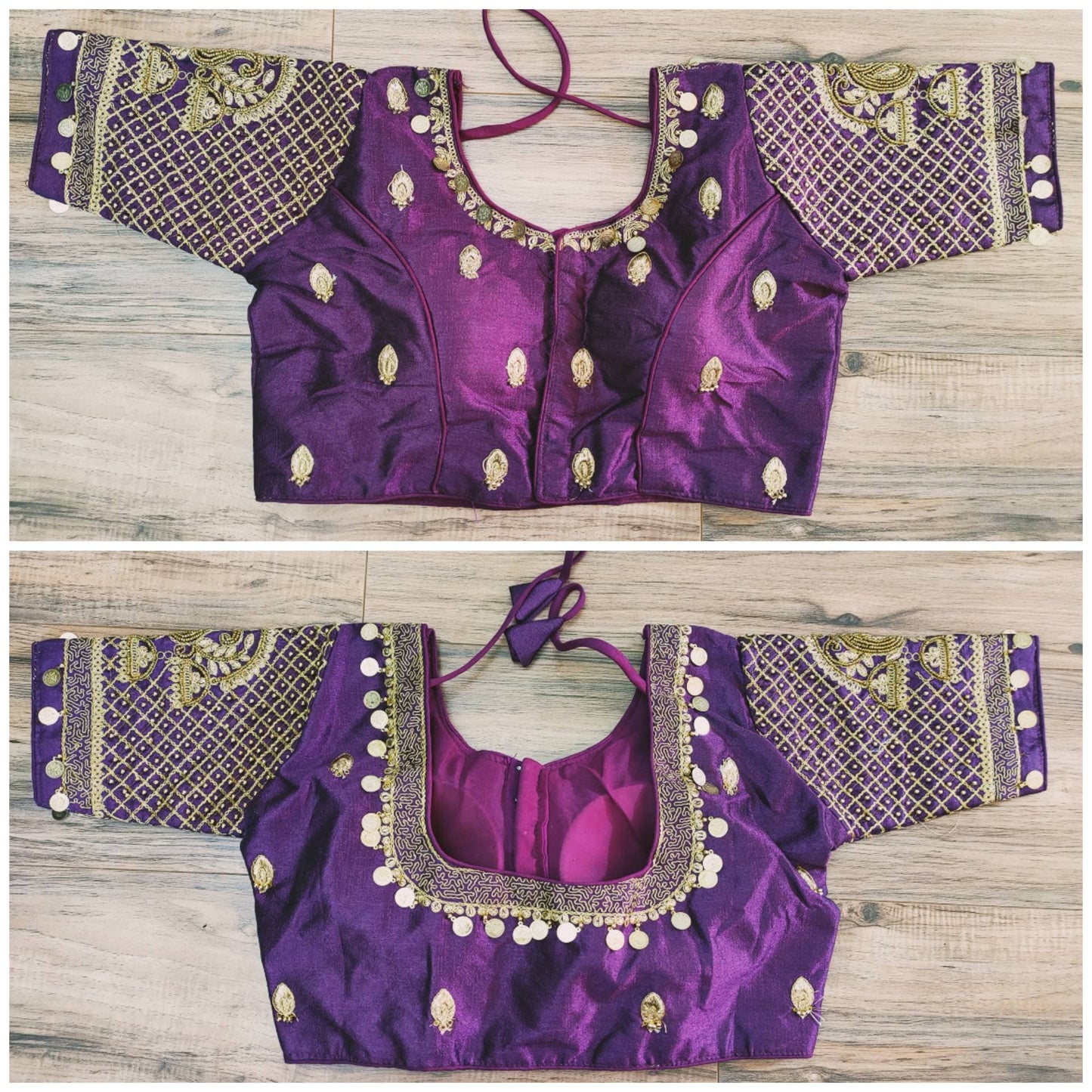 Designer Aari Sikka work Party Blouse, Purple Size 38, Alter upto 42, that goes with any Purple saree collection you have in your closet