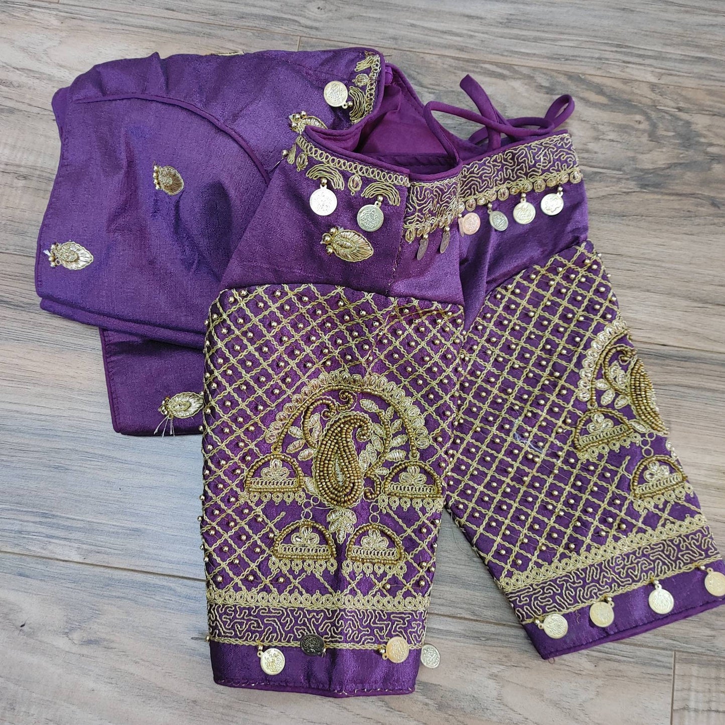 Designer Aari Sikka work Party Blouse, Purple Size 38, Alter upto 42, that goes with any Purple saree collection you have in your closet