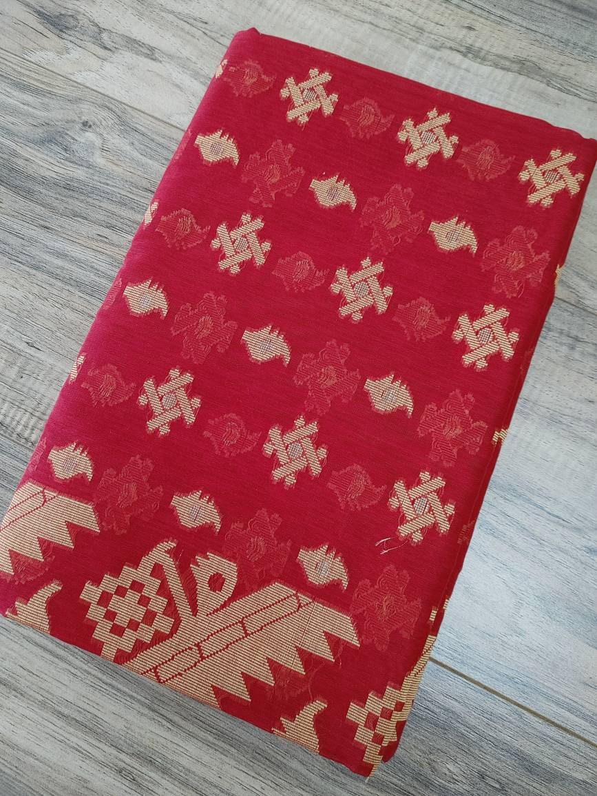 Semi Muslin Silk Saree, Beautiful Red Golden Thread Work, Elegant,Classy Party Ware, Made in Tangail, Bangladesh