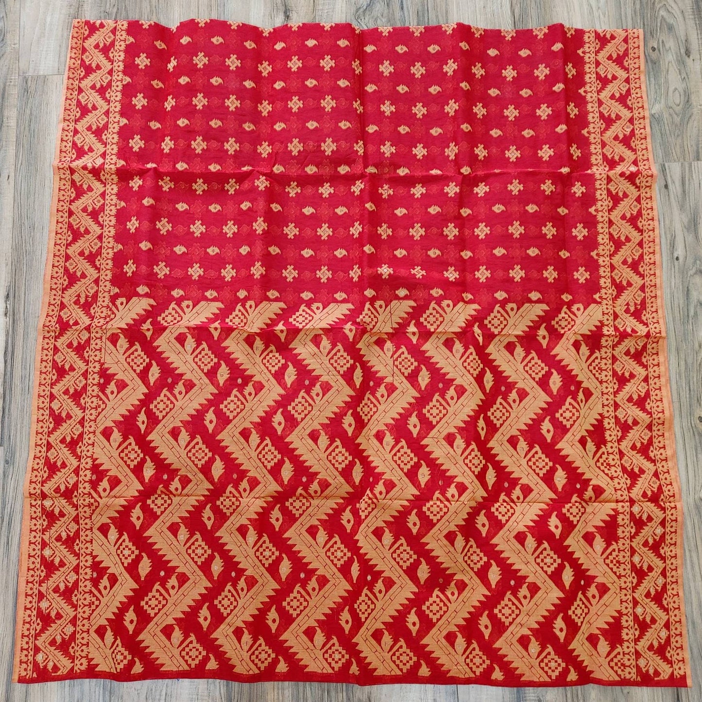 Semi Muslin Silk Saree, Beautiful Red Golden Thread Work, Elegant,Classy Party Ware, Made in Tangail, Bangladesh