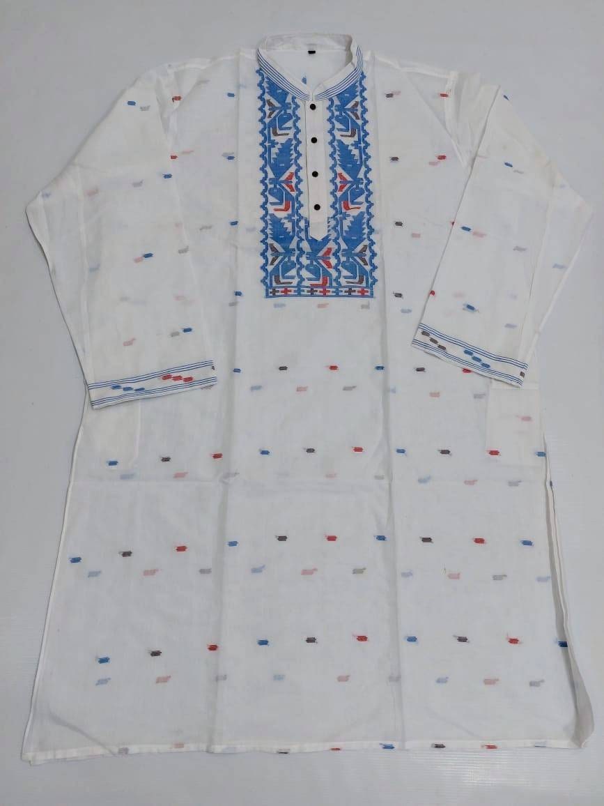 Pure Cotton Dhakai Jamdani Men Punjabi, SLIM FIT, Handloom, Comfortable, Elegant, Made in Dhaka, Bangladesh