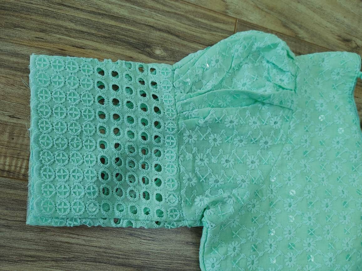Readymade Lakhnaw Cotton Blouse, Turquoise Readymade Designer Blouse, Embroidered, Comfortable, goes with any contrast saree of your closet