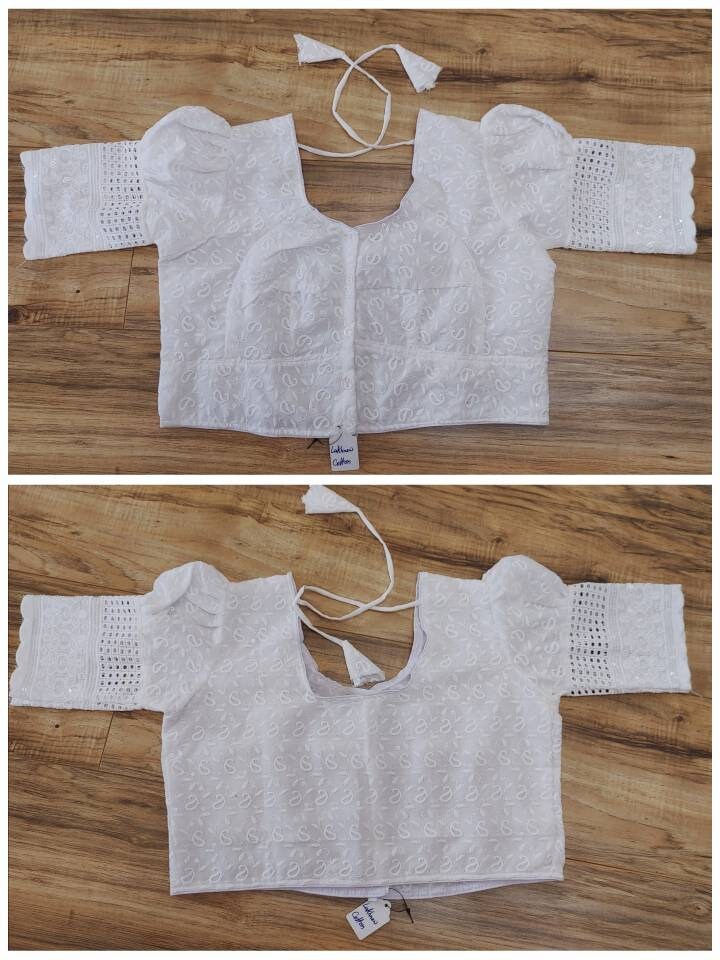 White Lakhnow Cotton Blouse, Size 34 to 48, Comfortable, goes with any saree collection you have in your closet