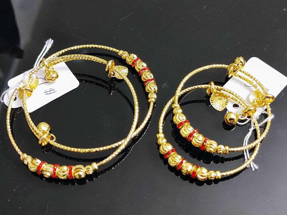 Gold Plated Bangles, 1 pair, Red stone work, Adjustable, Elegant Gift For Women - Indian Wedding, Bridal Bangles - Bridesmaid Party Jewelry