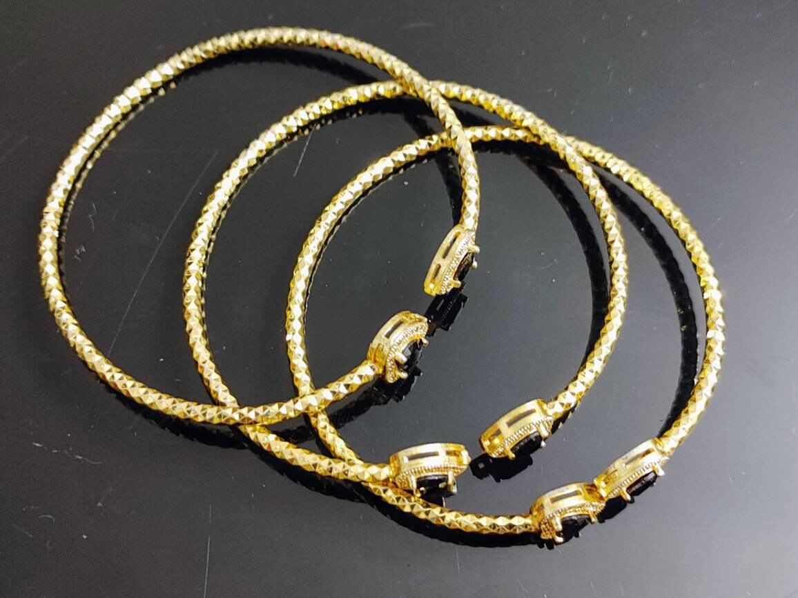 Gold Plated Bangles With Black Gemstone, 1 piece Bangle, Adjustable, Elegant Gift, Indian Wedding, Bridal Bangles, Bridesmaid Party Jewelry