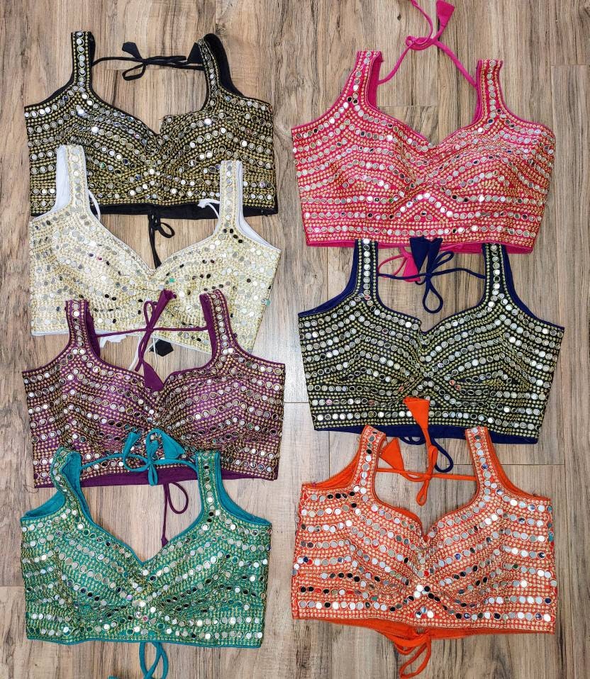 Silk Mirror Work Gujrati Readymade Blouse, Heavy Phantom Silk, Gorgeous Blouse that Makes you look beautiful, Free Size 38, Alter up to 42