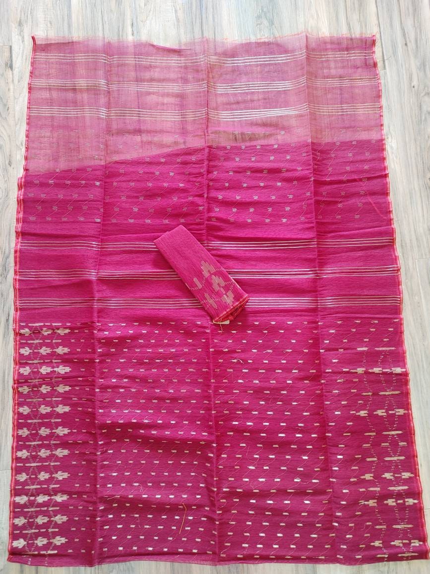 Bangladeshi Dhakai Jamdani Saree Beautiful Maroon Color, Halfsilk, Handloom Jamdani 40 count thread, Traditional, Elegant, Classy Saree