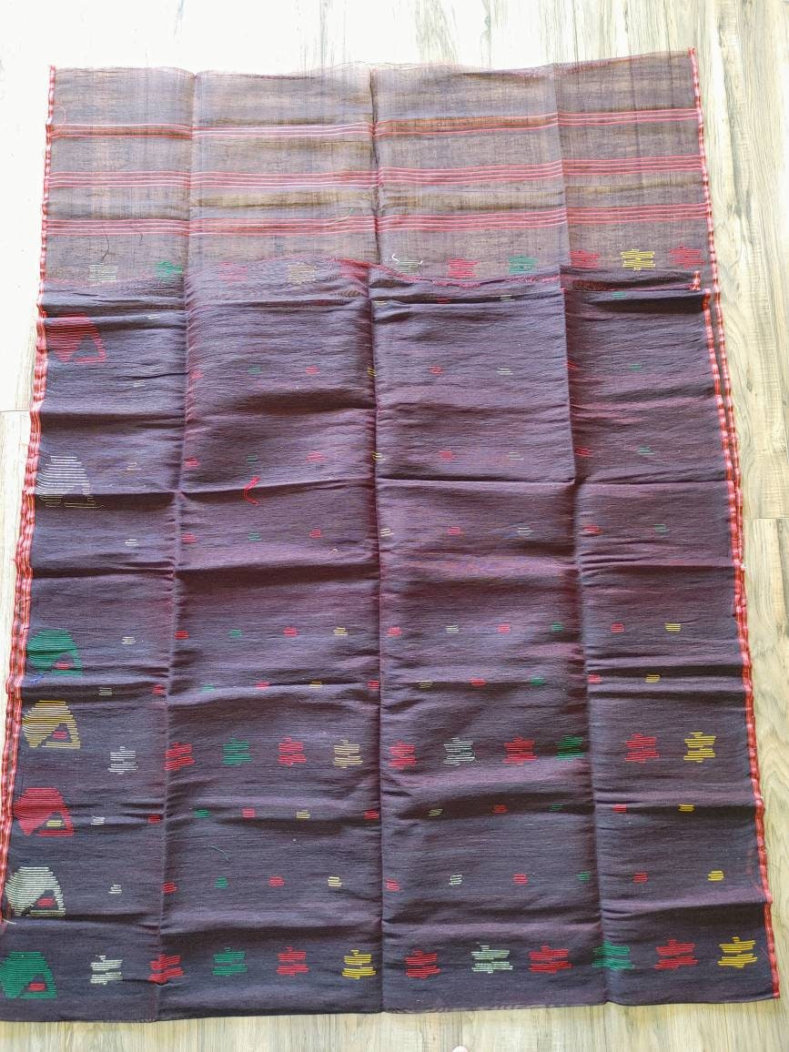 Bangladeshi Dhakai Jamdani Saree Coffee Color With Multi threa work, Halfsilk, Handloom Jamdani 40 count, Traditional, Elegant, Classy Saree