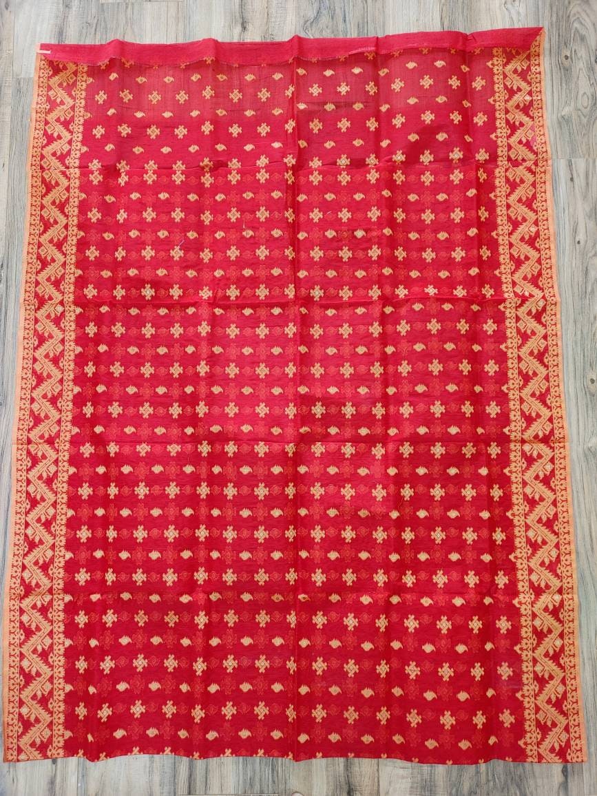 Semi Muslin Silk Saree, Beautiful Red Golden Thread Work, Elegant,Classy Party Ware, Made in Tangail, Bangladesh