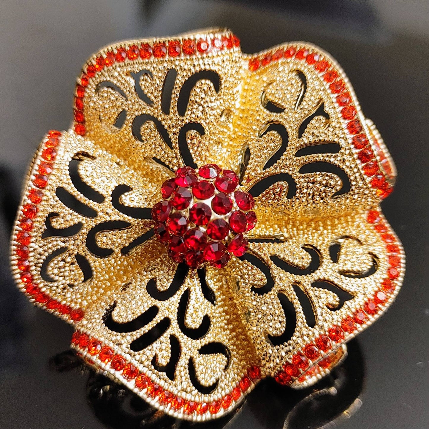 Women Finger Ring, Luxury Big Flower Zircon Rings, Women Indian Jewelry Classic Hollow Gold Color Adjustable Ring Female Gifts