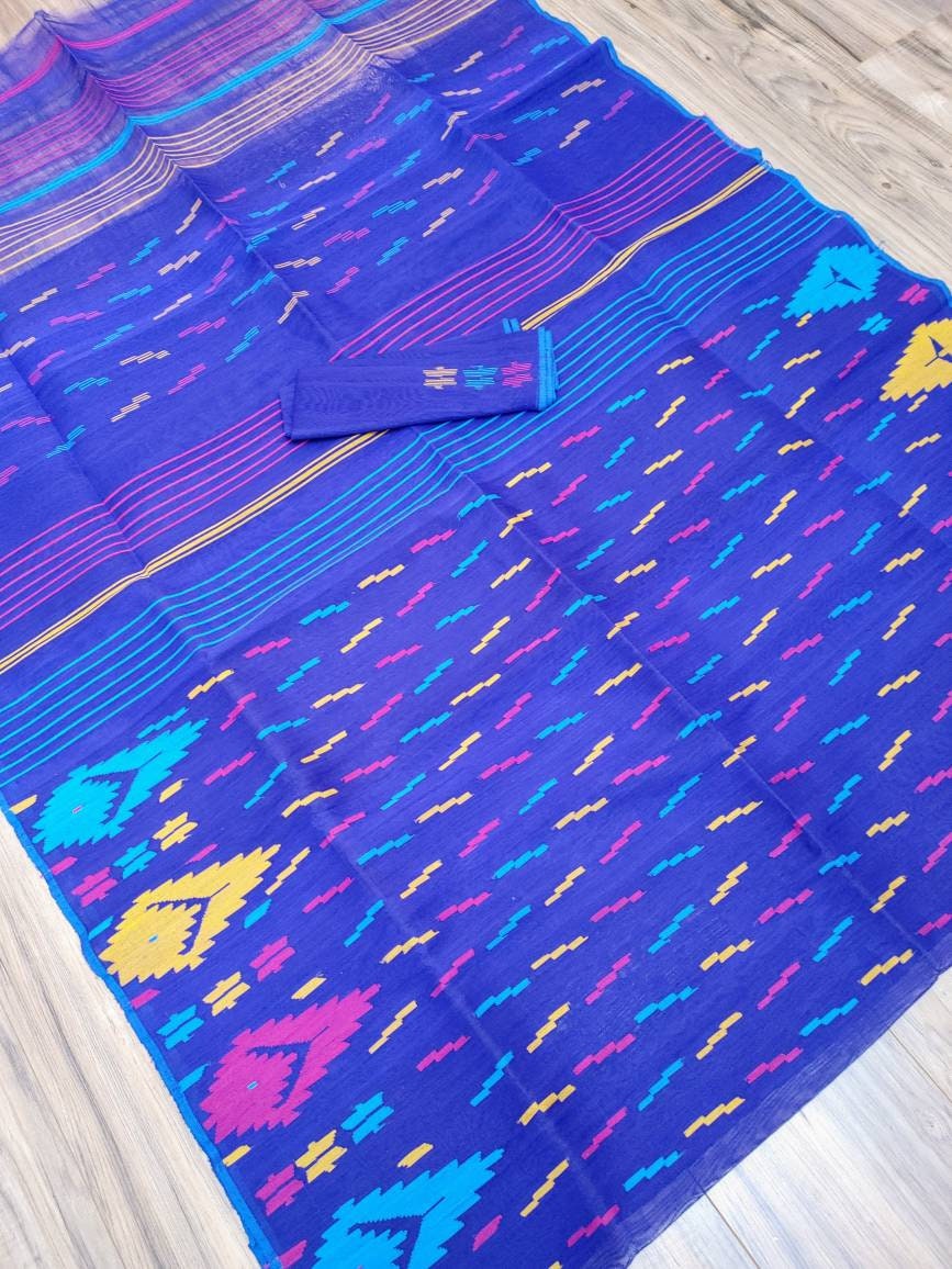 Original Dhakai Jamdani Saree Beautiful Violet Color, Handloom, Halfsilk Jamdani 64 count thread, Bangladeshi Traditional and Classy Saree