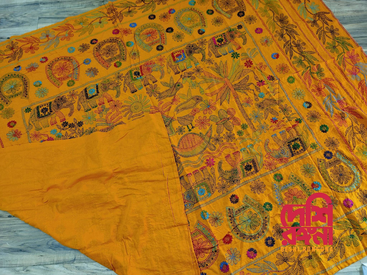 Hand Stitched Nokhsi Kantha, Cotton Bed Cover Quilt, Exclusive Art, Traditional Floral Hand Stitched Art, Made in Jashore, Bangladesh
