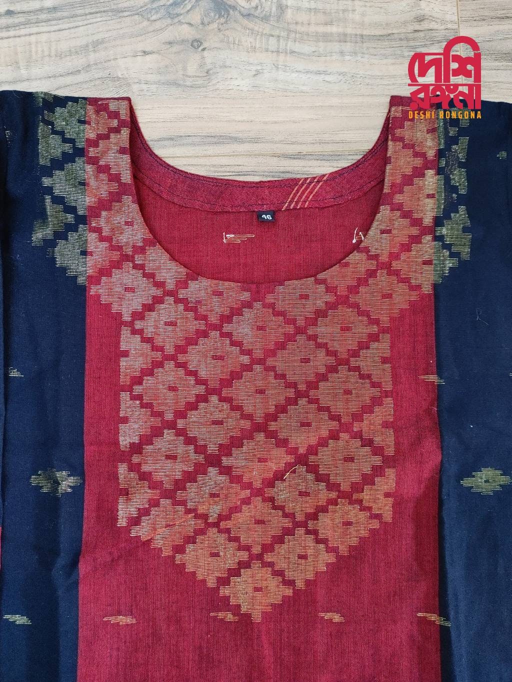 Oversize Handloom Dhakai Jamdani Cotton 3 piece, Maroon-Black Color Contrast with Golden Zari, Comfortable Summer Wear, Kamij-Dupatta-Salwar