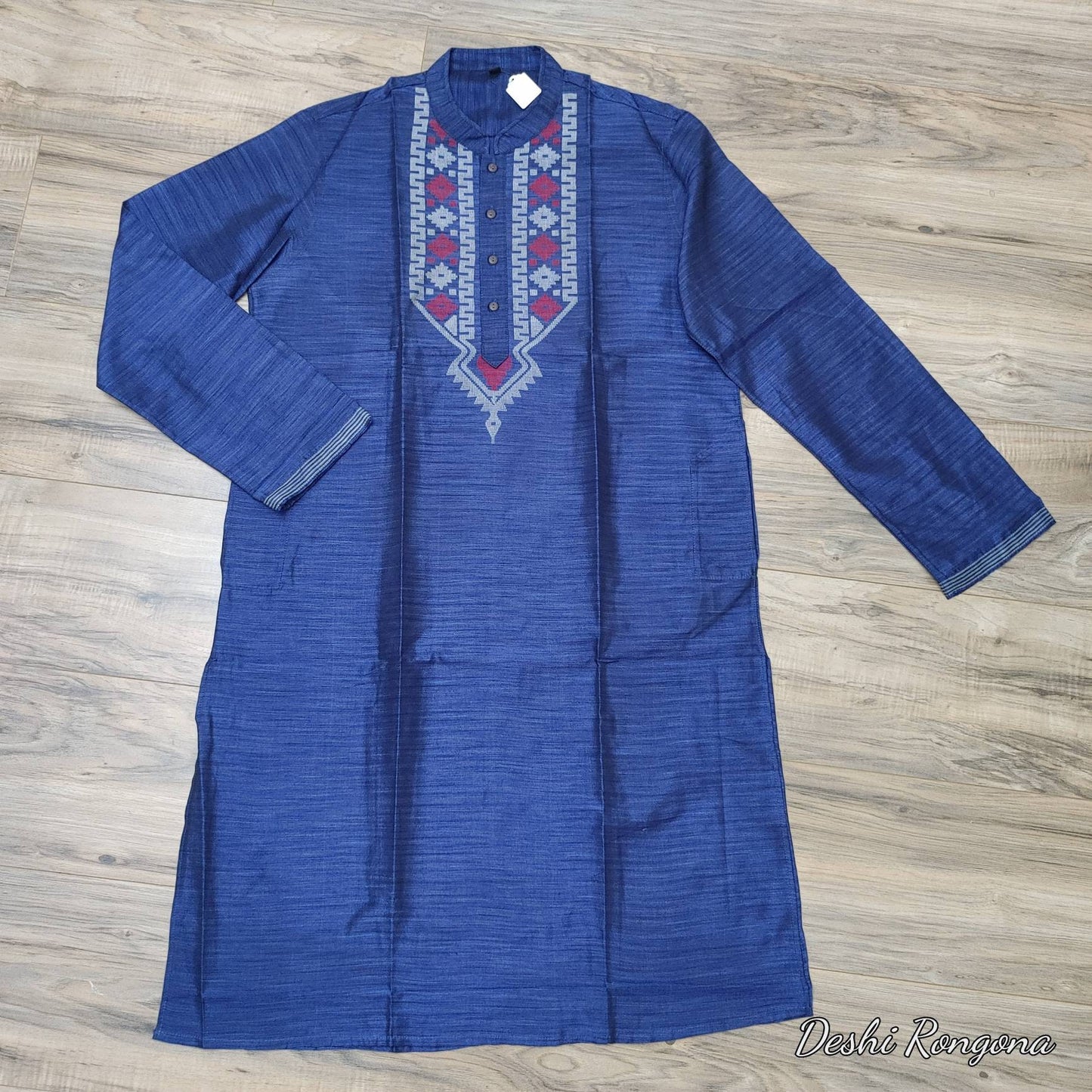 Original Dhakai Jamdani Men Punjabi, Royal Blue, Handwoven Tosshor Silk, Loose Fit, Comfortable, Elegant and Classy, Handmad in Bangladesh