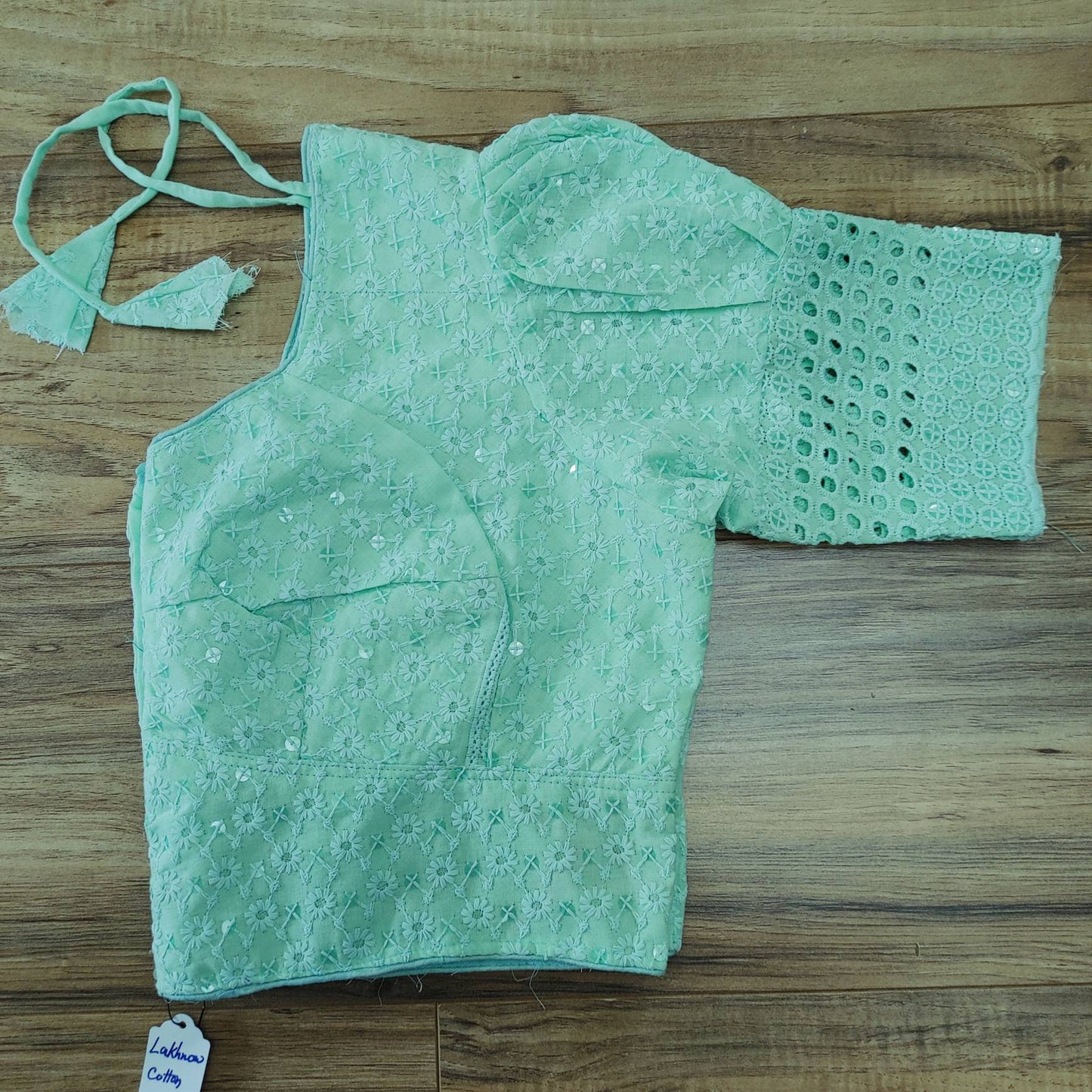Readymade Lakhnaw Cotton Blouse, Turquoise Readymade Designer Blouse, Embroidered, Comfortable, goes with any contrast saree of your closet