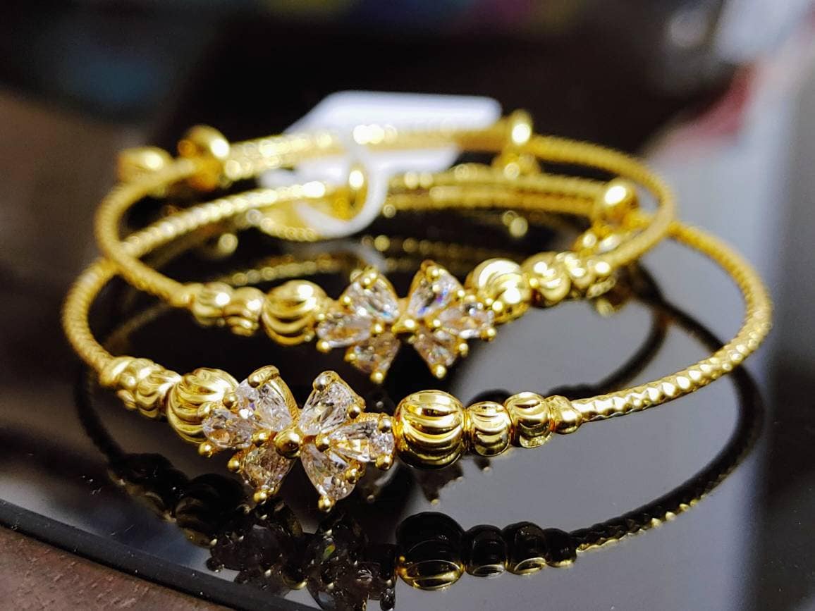 Gold Plated Bangles With Gemstone, 1 pair of Bangles, Adjustable, Elegant Gift, Indian Wedding, Bridal Bangles, Bridesmaid Party Jewelry