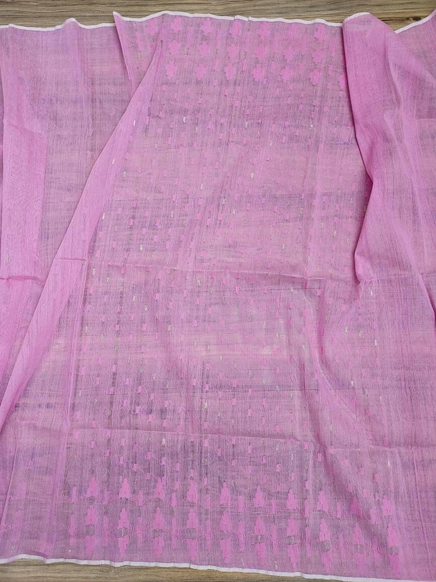 Original Dhakai Jamdani Sweet Pink/Golden Halfsilk Saree, Made in Bangladesh,with blouse piece, beautiful pink golden zari work
