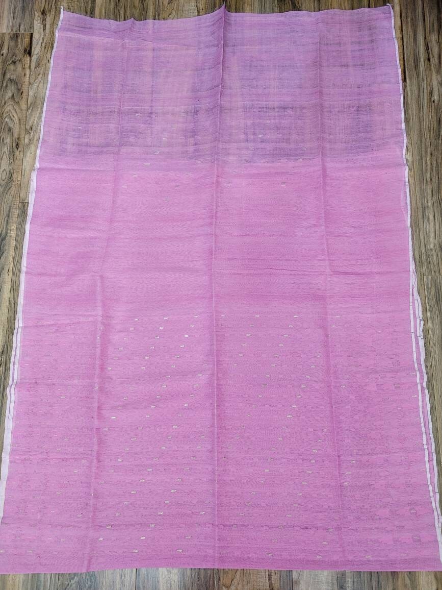Original Dhakai Jamdani Sweet Pink/Golden Halfsilk Saree, Made in Bangladesh,with blouse piece, beautiful pink golden zari work