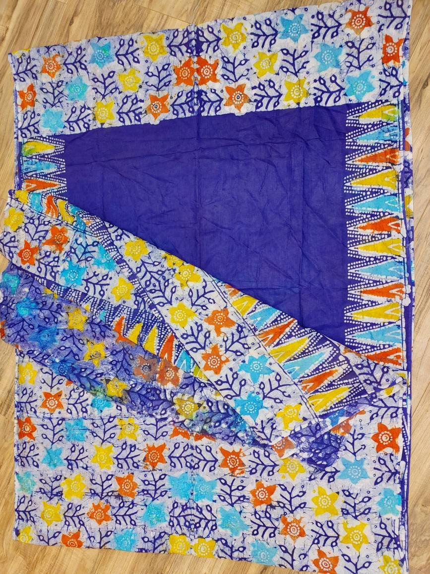 Silk Batik Saree, Hand Wax, Vegetable Died, beautiful Navy blue color contrast, Running blouse piece. Saree will be exactly like the picture