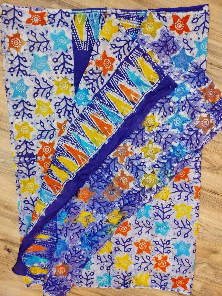 Silk Batik Saree, Hand Wax, Vegetable Died, beautiful Navy blue color contrast, Running blouse piece. Saree will be exactly like the picture