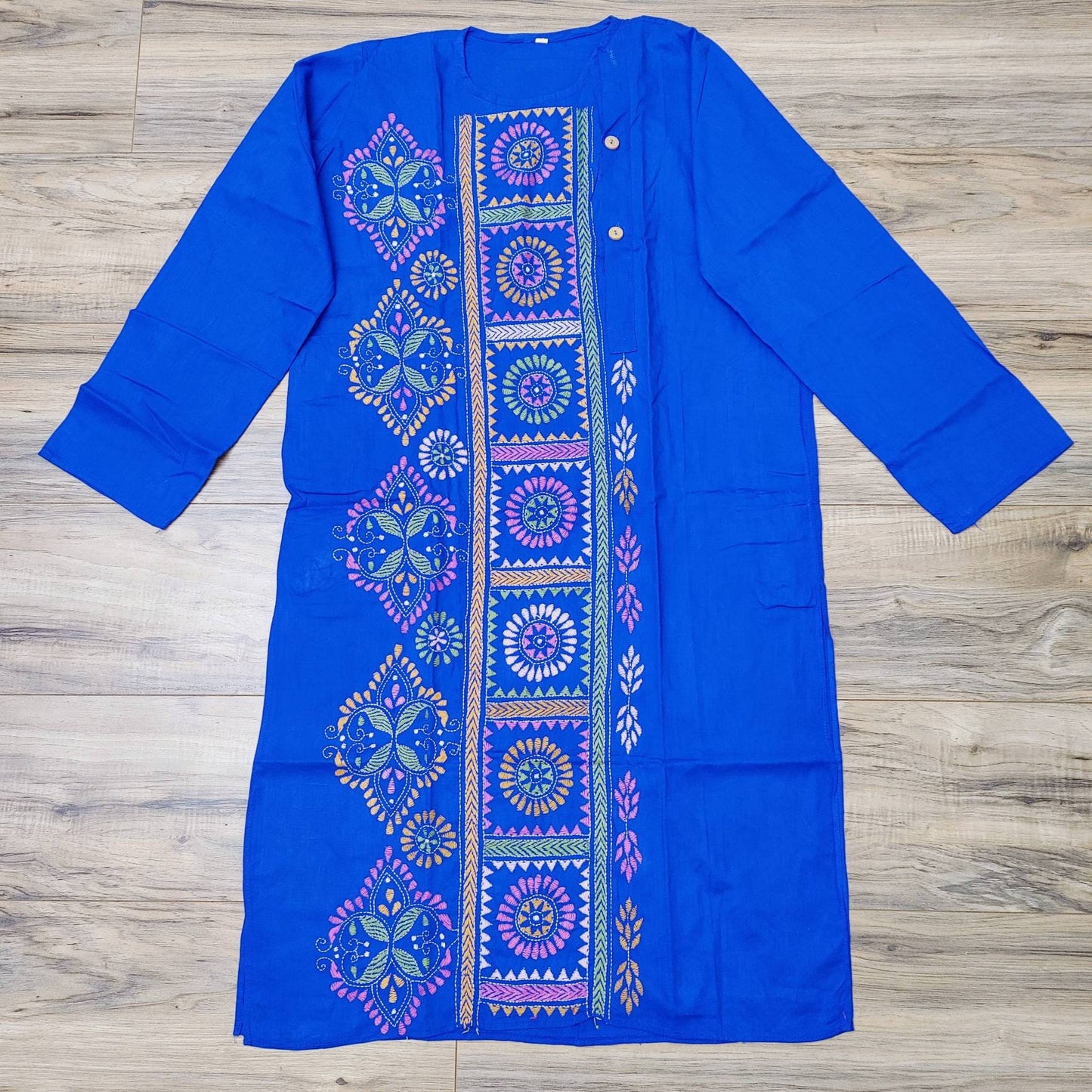Blue Punjabi, Puja Special Punjabi, Hand Kantha Stitch Cotton Punjabi, Kurtas for Men, Indian Bengali Traditional Dress, Size 42 (Slim)