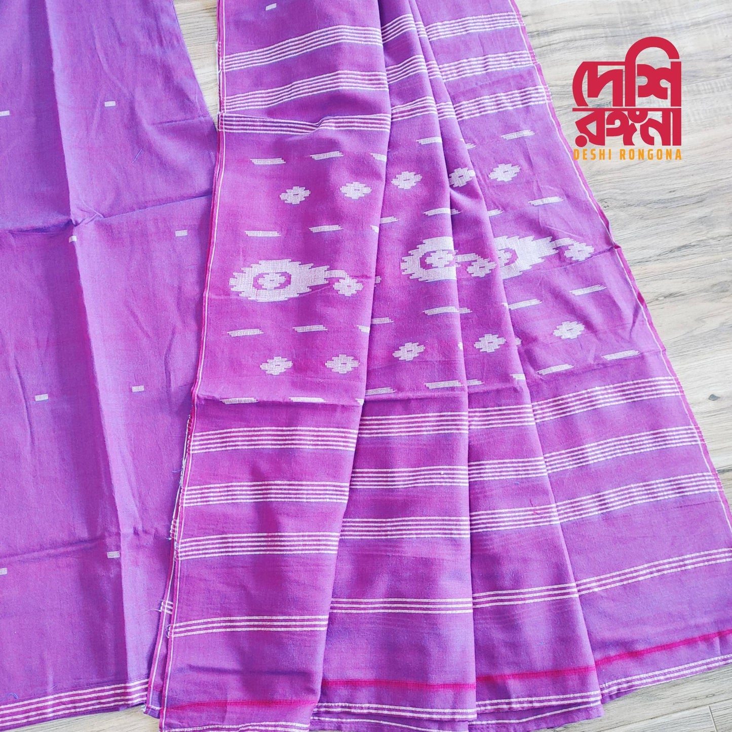 Dhakai Jamdani Dress, Original Handloom pure Cotton 2 piece, purple and white Combination, Soft, Comfortable Summer Wear. Kamij and Dupatta