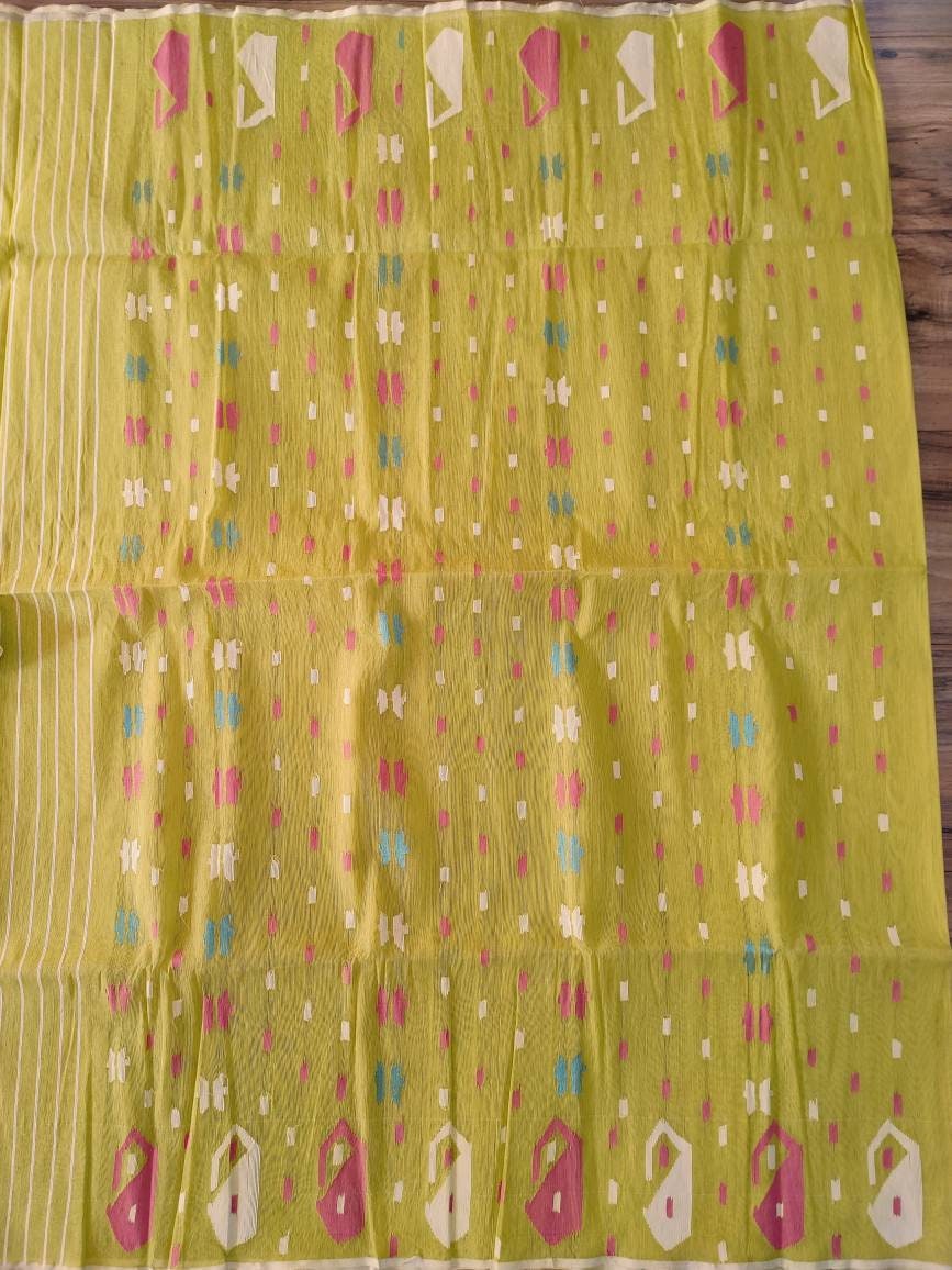 Original Dhakai Jamdani Saree, Beautiful Olive Saree with Multi Thread work,Handloom,Halfsilk, 40 count, Traditional, Classy Party Saree