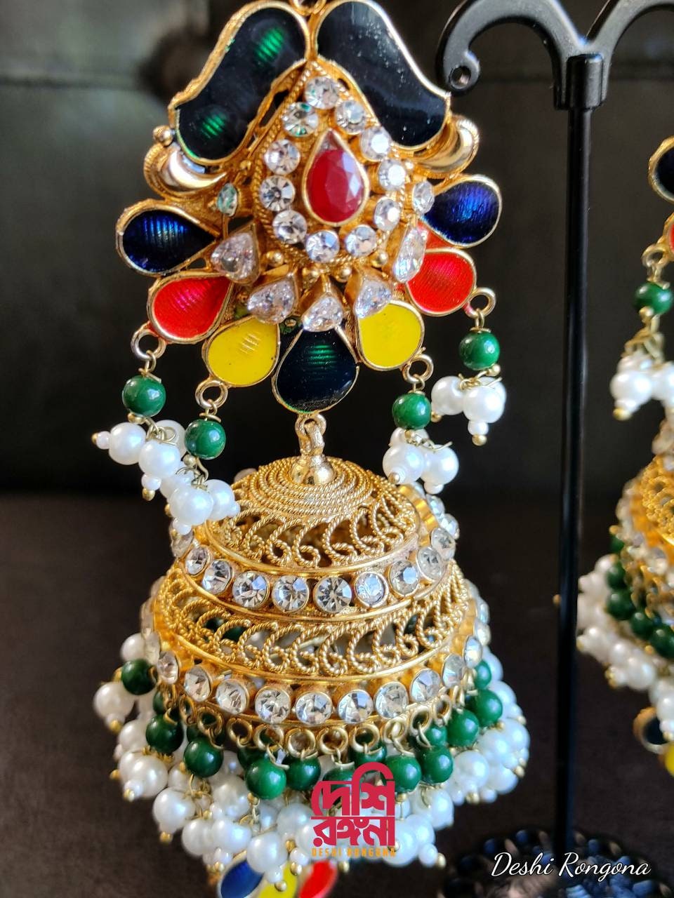 Designer Jhumka Earrings, Oversized 22K Gold Plated, Premium Quality, Indian / Pakistani Wedding Jewelry, Sabyasachi Bollywood Fashion