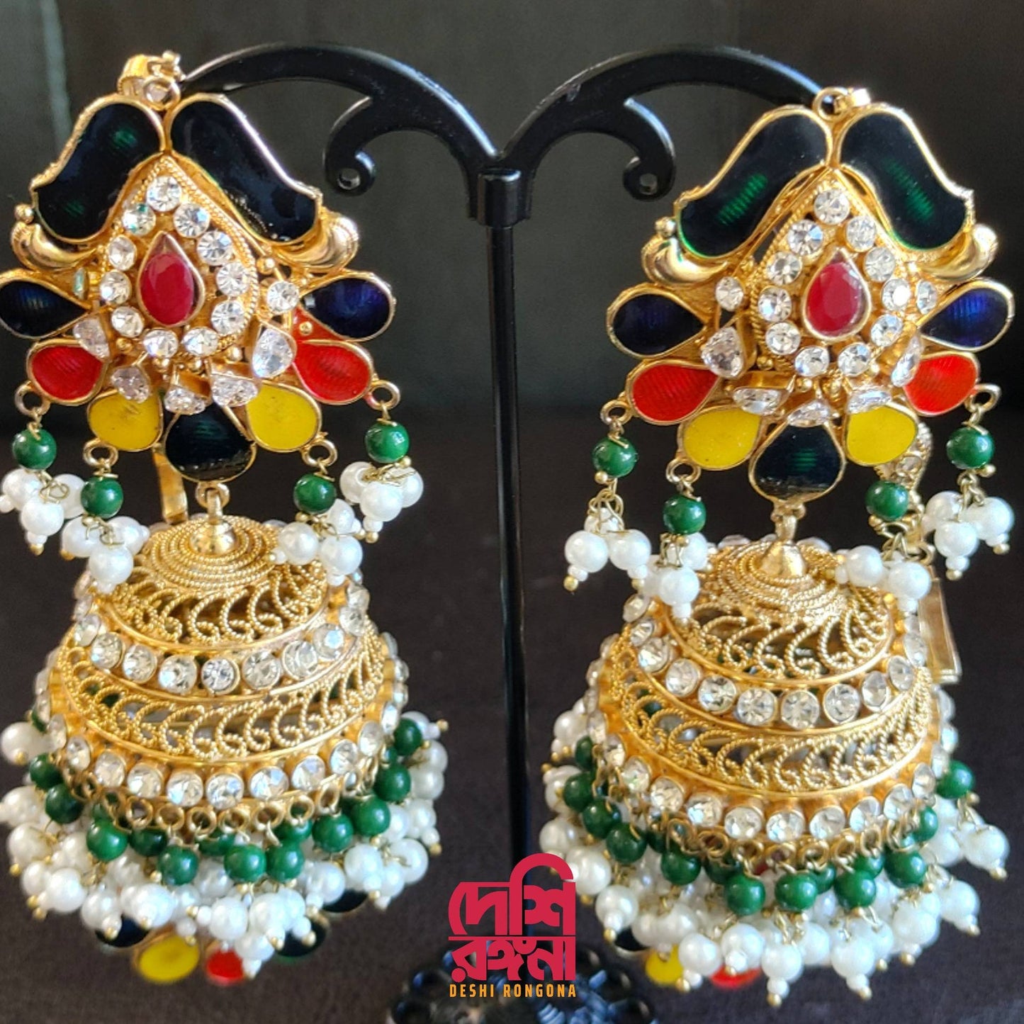 Designer Jhumka Earrings, Oversized 22K Gold Plated, Premium Quality, Indian / Pakistani Wedding Jewelry, Sabyasachi Bollywood Fashion