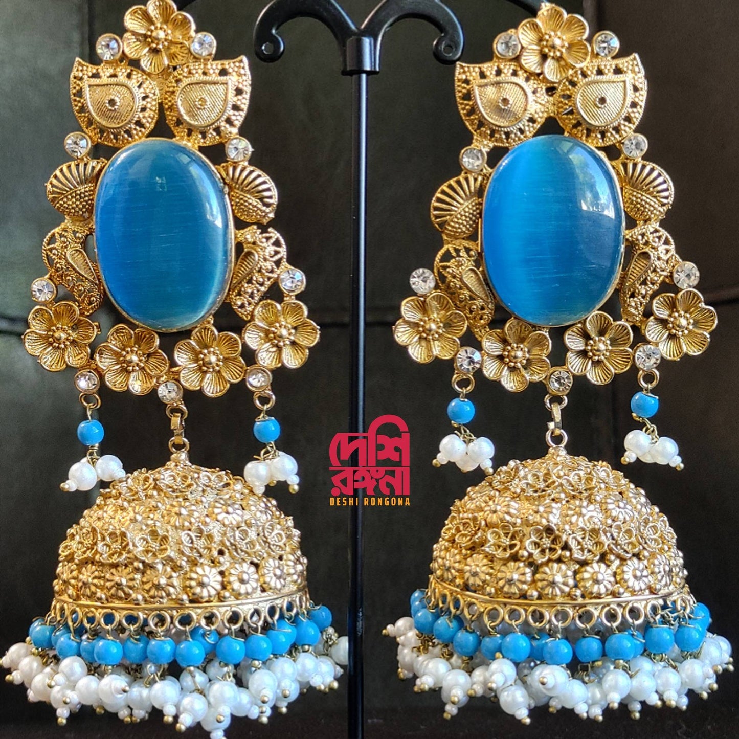 Designer Jhumka Earrings, Oversized 22K Gold Plated,AD Stone Premium Quality, Indian Pakistani Wedding Jewelry, Sabyasachi Bollywood Fashion