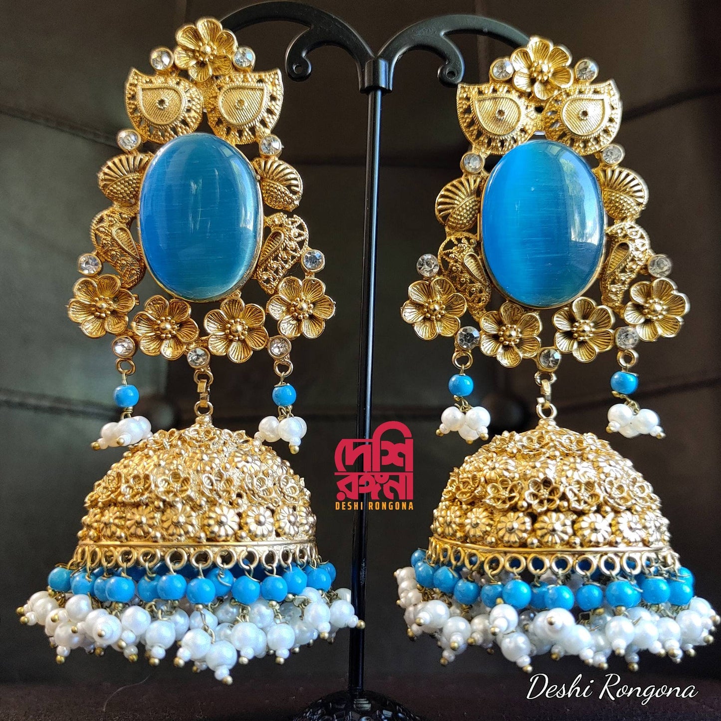 Designer Jhumka Earrings, Oversized 22K Gold Plated,AD Stone Premium Quality, Indian Pakistani Wedding Jewelry, Sabyasachi Bollywood Fashion