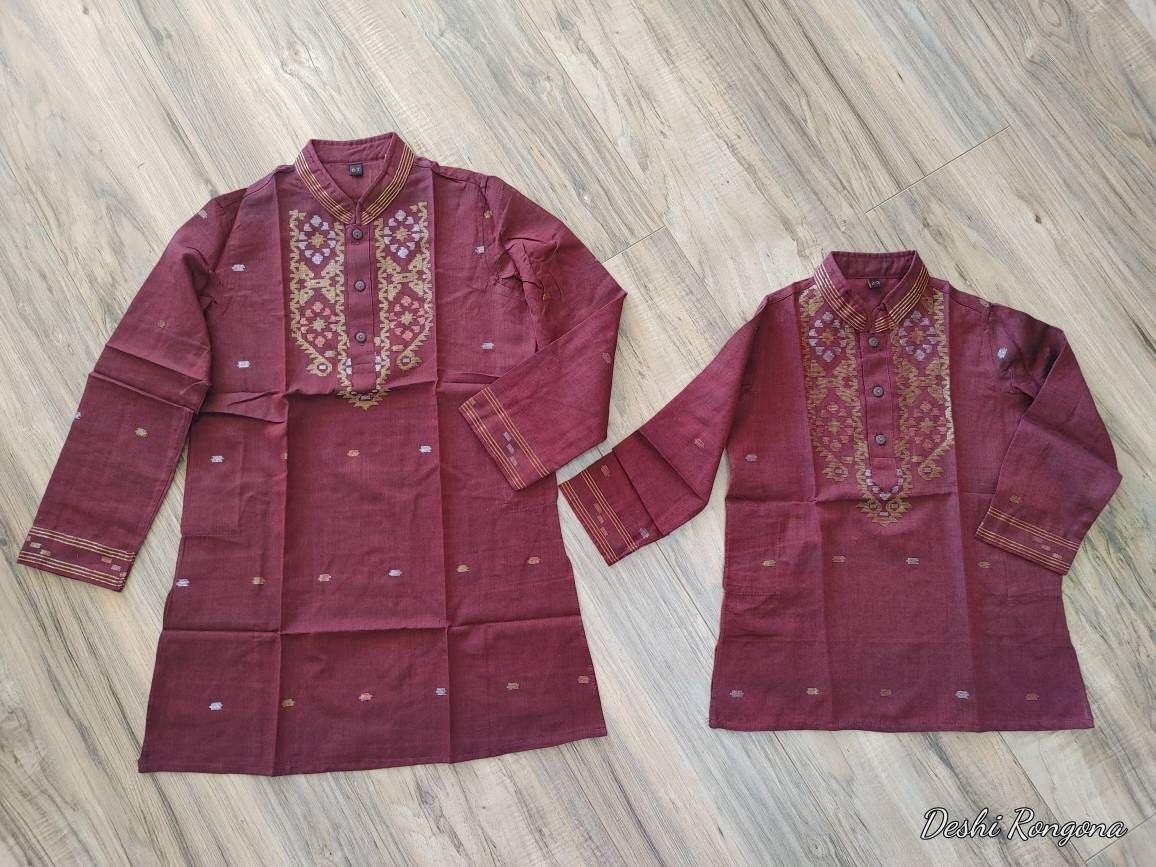 Kids Punjabi, Pure Cotton Dhakai Jamdani for Infants, Toddlers, Preschoolers, Teenagers, Handloom, Comfortable, Elegant, Made in Bangladesh
