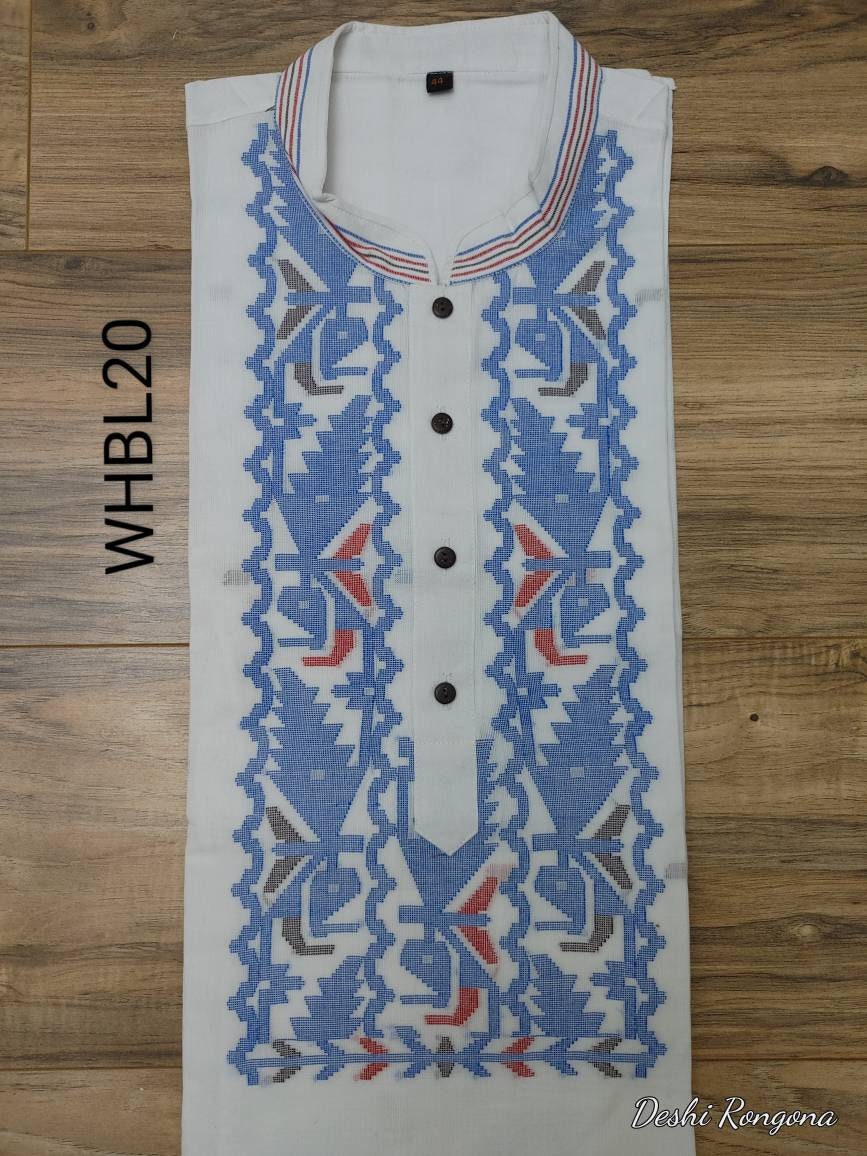Pure Cotton Dhakai Jamdani Men Punjabi, SLIM FIT, Handloom, Comfortable, Elegant, Made in Dhaka, Bangladesh