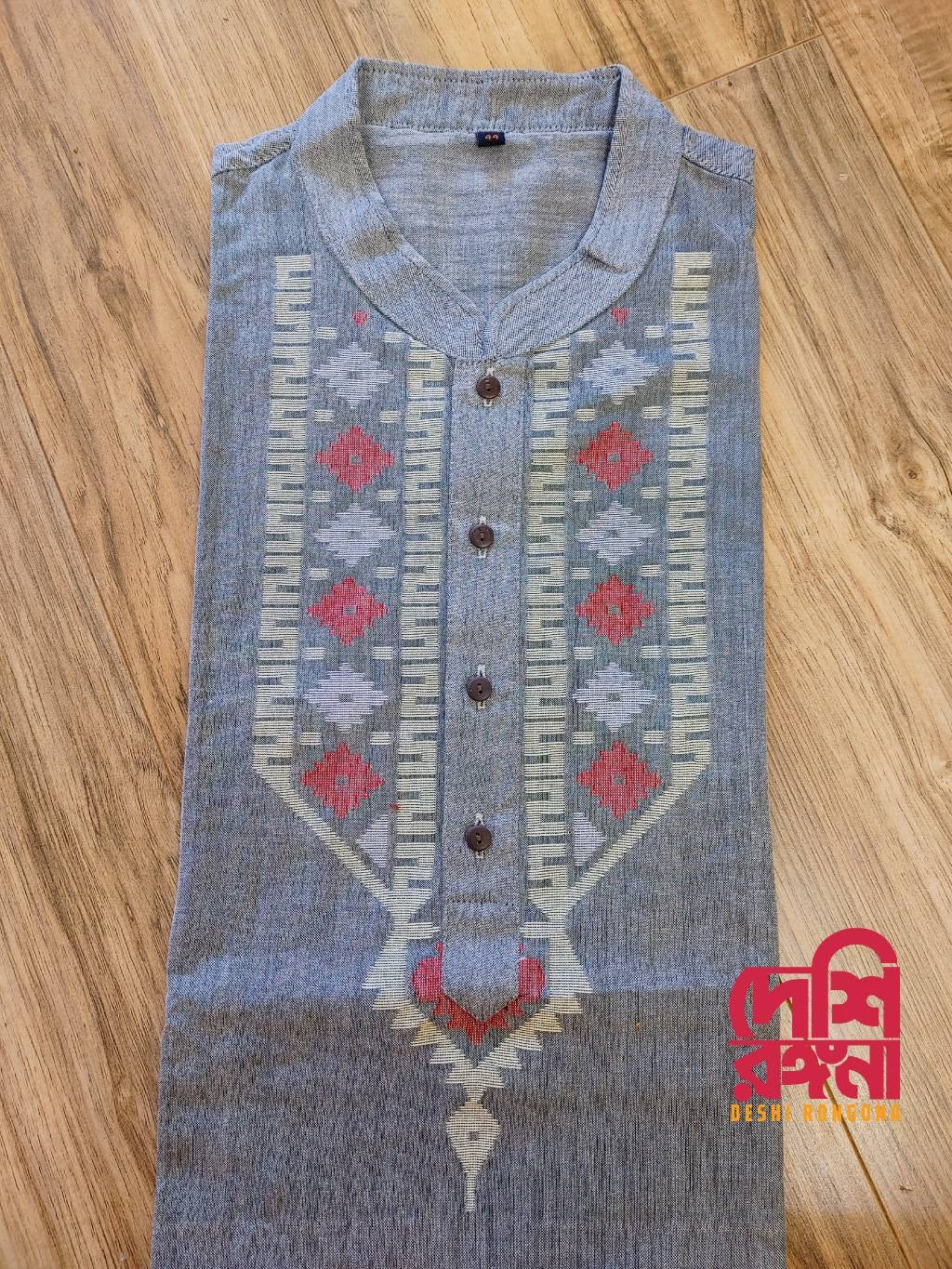 Dhakai Jamdani Punjabi, Original Jamdani, Cotton-Silk, Loose Fit, Handloom, Comfortable, Elegant, Made in Dhaka, Bangladesh.