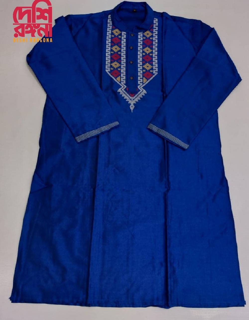Original Dhakai Jamdani Men Punjabi, Royal Blue, Handwoven Tosshor Silk, Loose Fit, Comfortable, Elegant and Classy, Handmad in Bangladesh