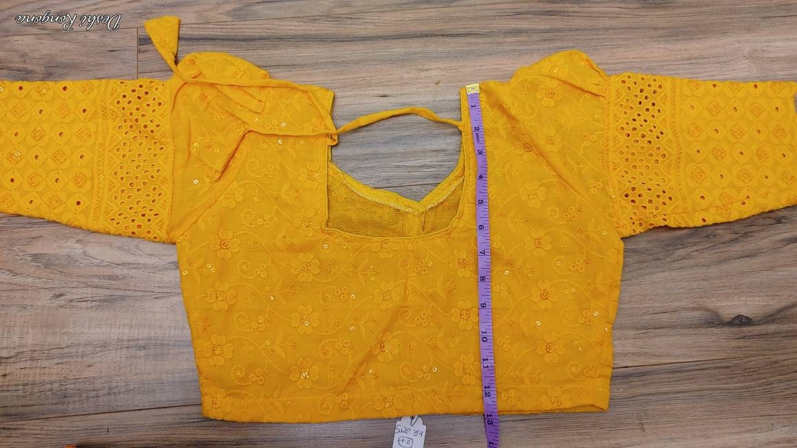 Lakhnaw Cotton Blouse, Yellow Orange Ready Designer Sequined Embroidered Blouse, Comfortable, goes with most yellow-orange sarees
