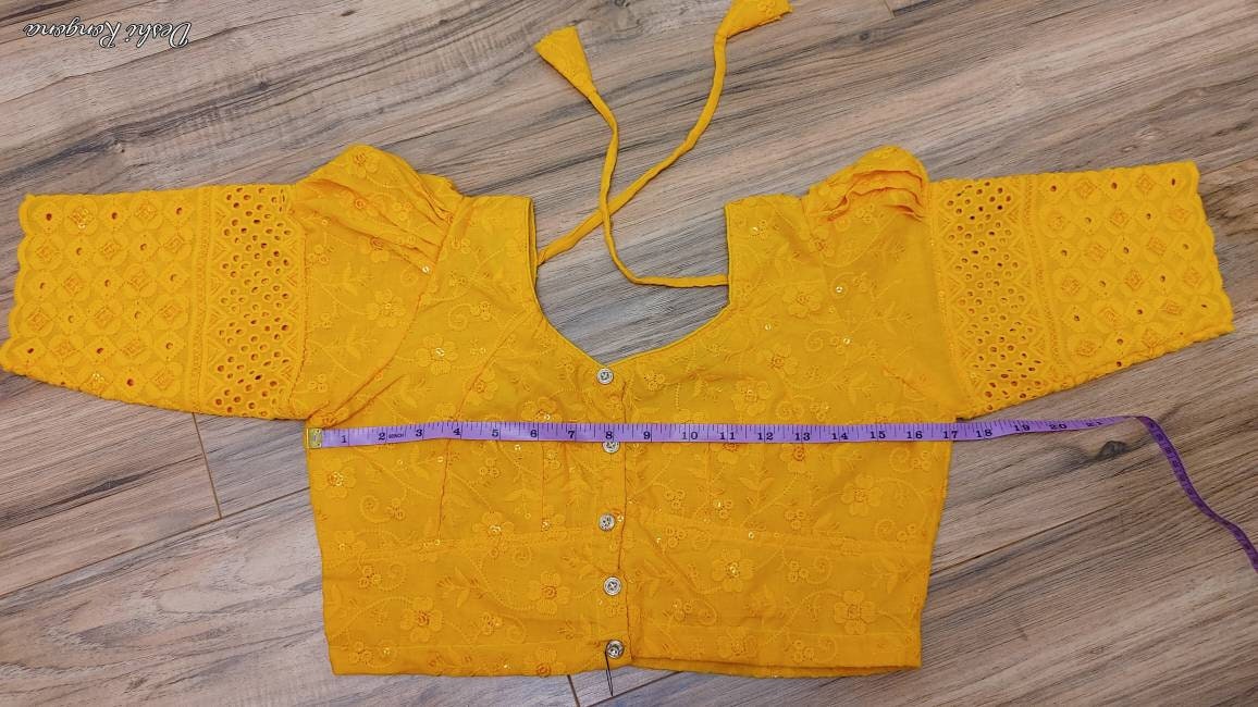 Lakhnaw Cotton Blouse, Yellow Orange Ready Designer Sequined Embroidered Blouse, Comfortable, goes with most yellow-orange sarees