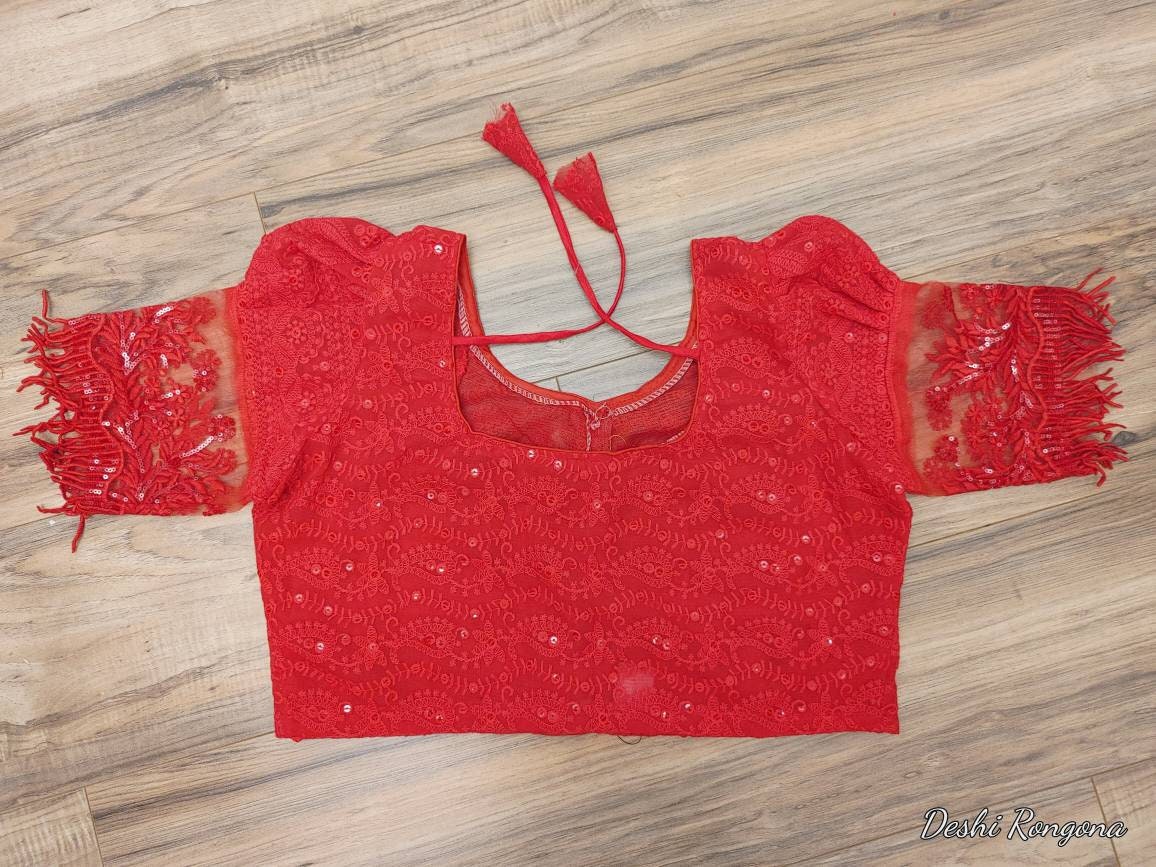 Red Readymade Blouse, Lakhnow Georgette Ready to wear Blouse, Fashionable, Trendy, Comfortable, goes well with any contrast saree collection