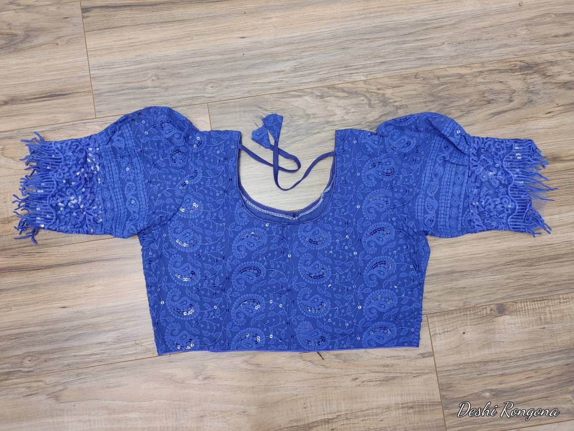 Royal Blue Readymade Blouse, Lakhnow Georgette Ready Blue Blouse, Fashionable, Trendy, Comfortable, goes with any contrast saree collection