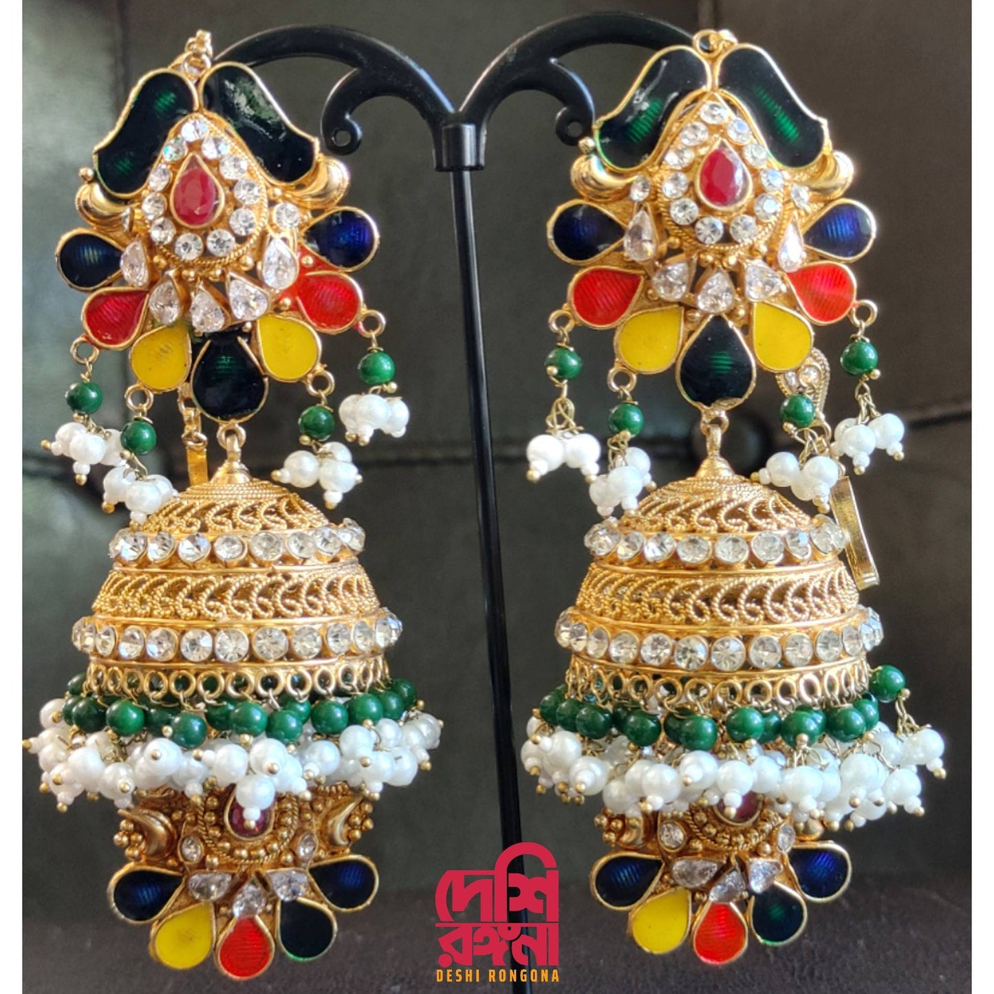 Designer Jhumka Earrings, Oversized 22K Gold Plated, Premium Quality, Indian / Pakistani Wedding Jewelry, Sabyasachi Bollywood Fashion