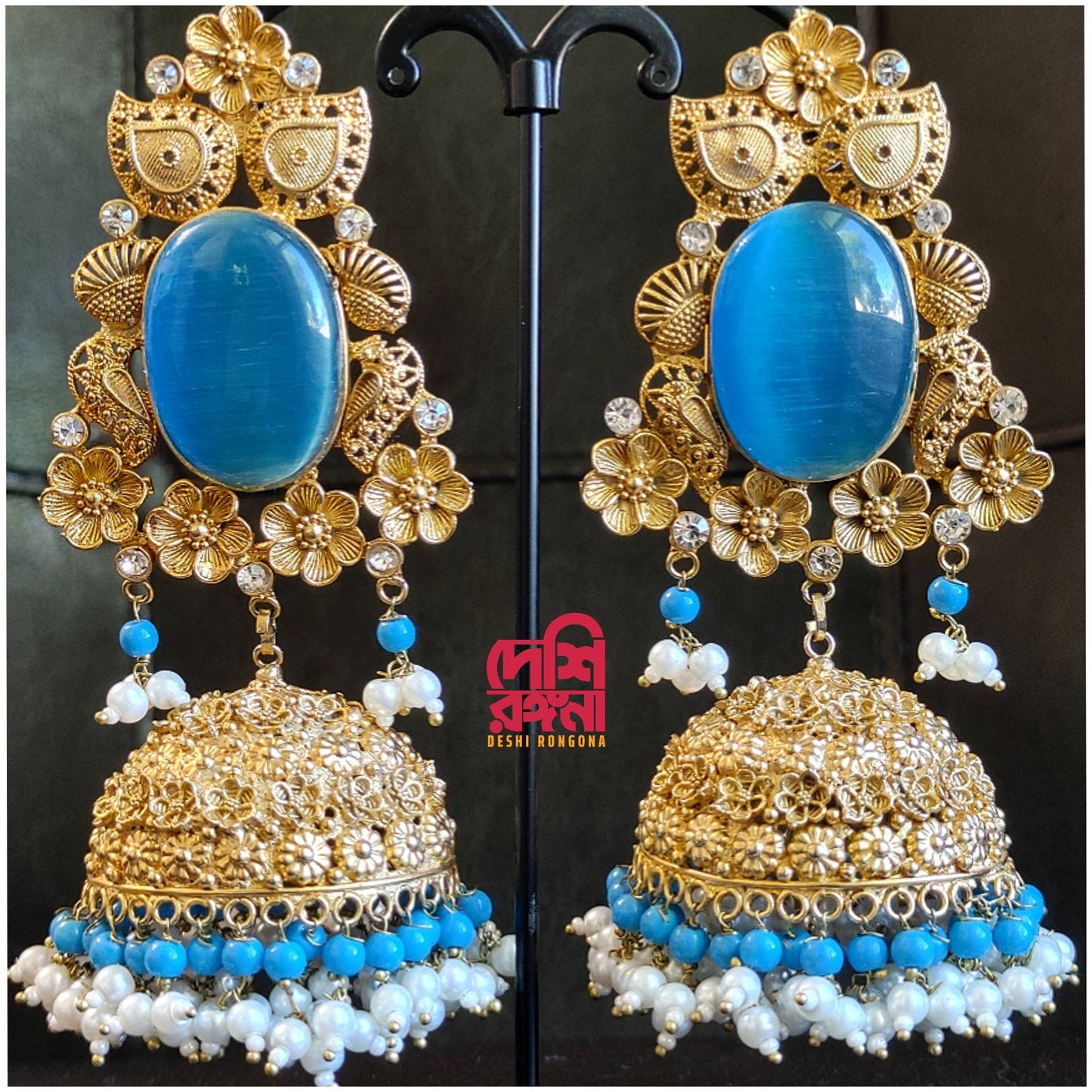 Designer Jhumka Earrings, Oversized 22K Gold Plated,AD Stone Premium Quality, Indian Pakistani Wedding Jewelry, Sabyasachi Bollywood Fashion