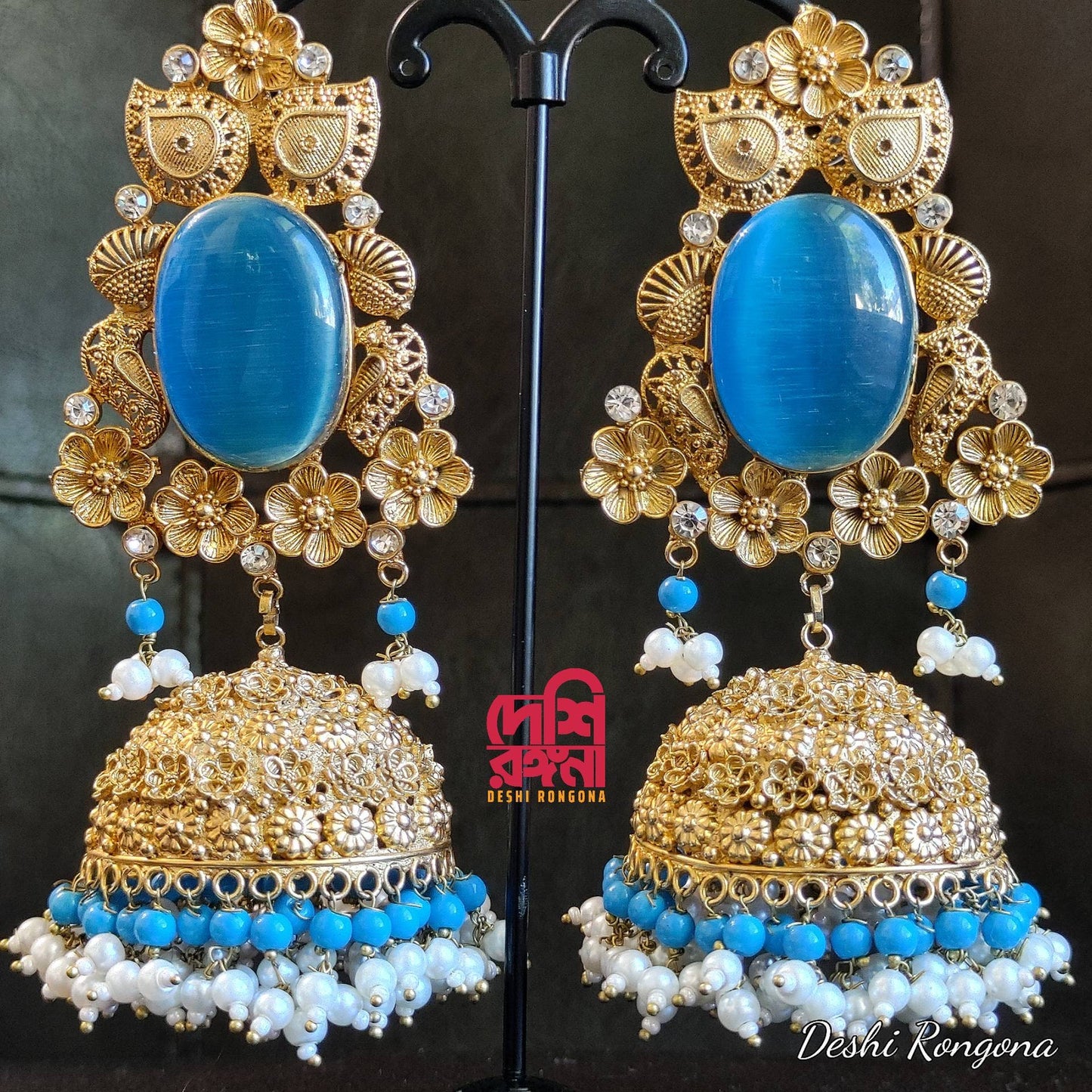 Designer Jhumka Earrings, Oversized 22K Gold Plated,AD Stone Premium Quality, Indian Pakistani Wedding Jewelry, Sabyasachi Bollywood Fashion
