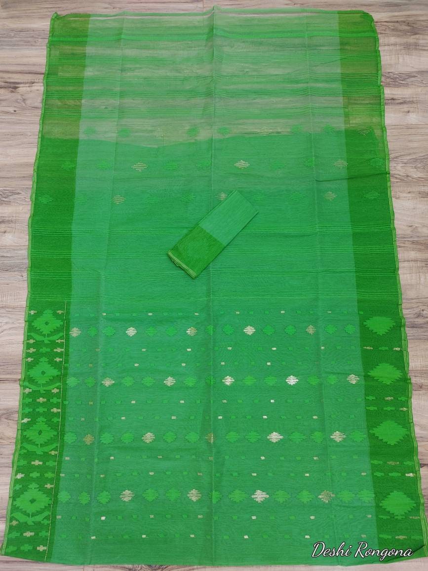 Original Dhakai Jamdani Green Saree, Beautiful Spring Green Shade Contrast, Bangladeshi Handloom Jamdani 40 count, Traditional, Classy Saree