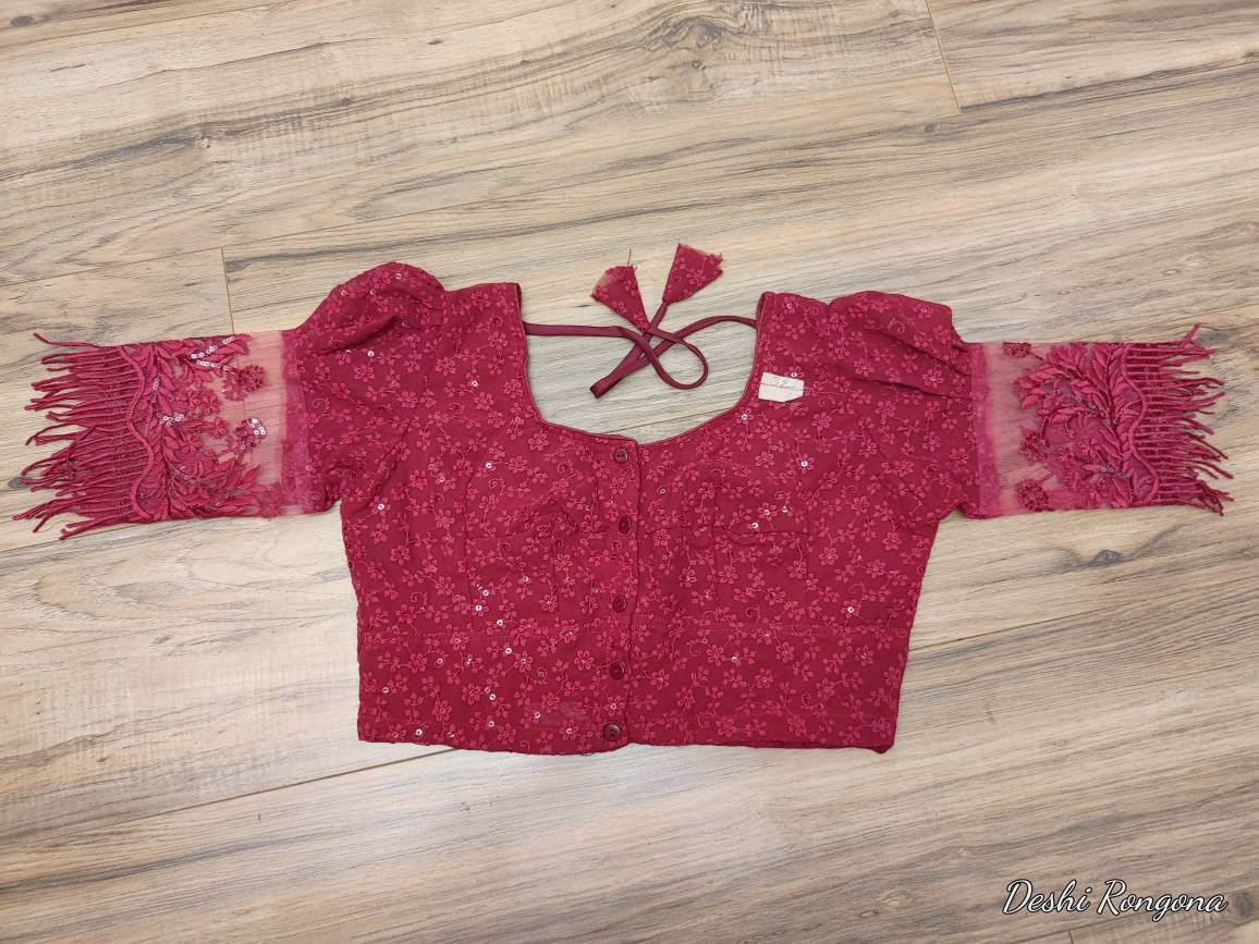 Maroon Readymade Blouse, Lakhnow Georgette Ready to wear Blouse, Fashionable, Trendy, Comfortable, goes with any contrast saree collection