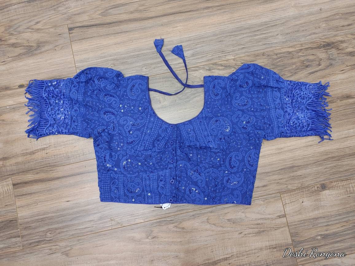 Royal Blue Readymade Blouse, Lakhnow Georgette Ready Blue Blouse, Fashionable, Trendy, Comfortable, goes with any contrast saree collection